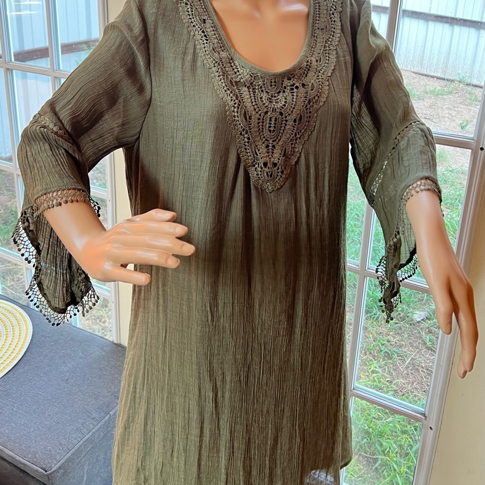 Indigo Rose Bohemian Dress Olive Green XL